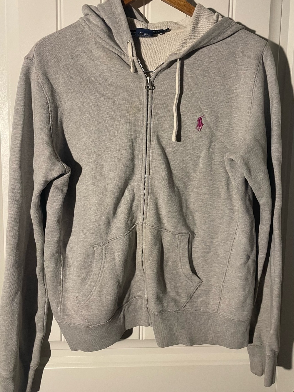 Polo Ralph Lauren Gray Full Zip Fleece Hoodie Pink Pony